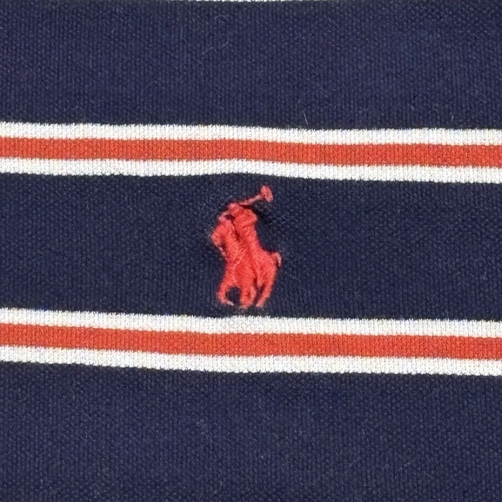 Ralph Lauren Plolo Shirt Mens XL Blue with Pink Stripe Short Sleeve Vintage